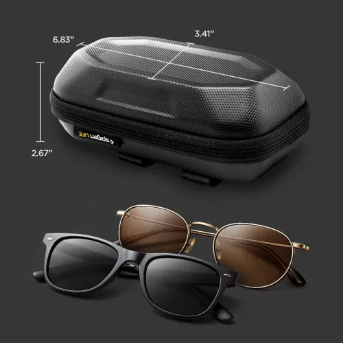 Spigen Lock Fit LF520 szemüveg tartó tok / táska, fém cipzárral, merev strapabíró kialakítással, üveg nyitóval, fekete