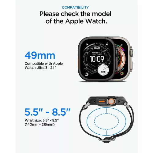 Spigen Lite Fit Pro Apple Watch Ultra 3 / 2 / 1 49mm tok / szíj, kijelzővédő felülettel, matt fekete