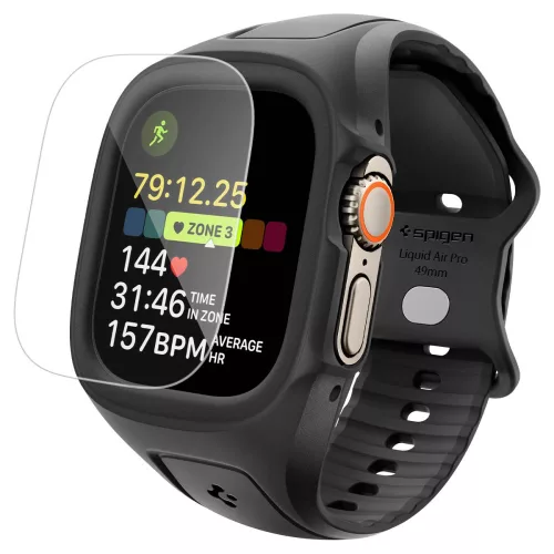 Spigen Liquid Air Pro Apple Watch Ultra 3 / 2 / 1 49mm tok / szíj, kijelzővédő felülettel, matt fekete