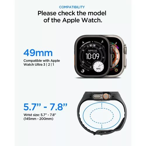 Spigen Liquid Air Pro Apple Watch Ultra 3 / 2 / 1 49mm tok / szíj, kijelzővédő felülettel, matt fekete