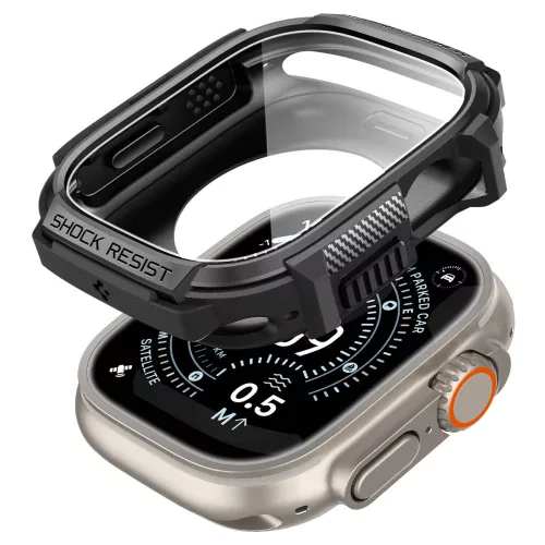 Spigen Rugged Armor Apple Watch Ultra 3 / 2 / 1 49mm tok, kijelzővédő felülettel, matt fekete
