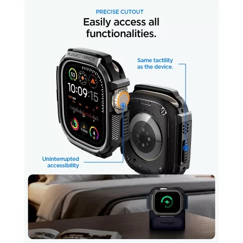 Spigen Rugged Armor Apple Watch Ultra 3 / 2 / 1 49mm tok, kijelzővédő felülettel, matt fekete