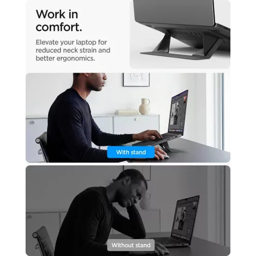 Spigen LD201-S6 összecsukható asztali laptop tartó, max. 14col, kompakt, sötétszürke