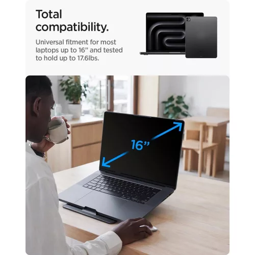 Spigen LD201-S8 összecsukható asztali laptop tartó, max. 16col, kompakt, sötétszürke