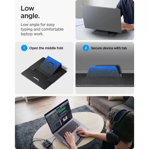 Spigen LD201-S8 összecsukható asztali laptop tartó, max. 16col, kompakt, sötétszürke
