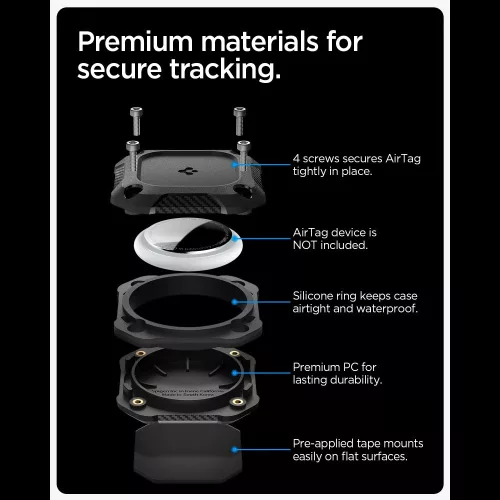 Spigen Tough Armor Apple AirTag 1 / 2 tok, megerősített sarok, IPX8, fekete