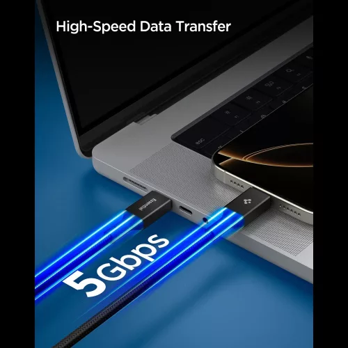 Spigen EB10010CC USB-C-USB-C töltő- és adatkábel, 100W, 1m, fekete