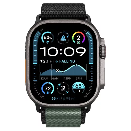 Spigen WBF1 Apple Watch Ultra 4 / 3 / 2 / 1 / SE / 12 / 11 / 10 / 9 / 8 (44/45/46/49mm) szíj, fekete-zöld