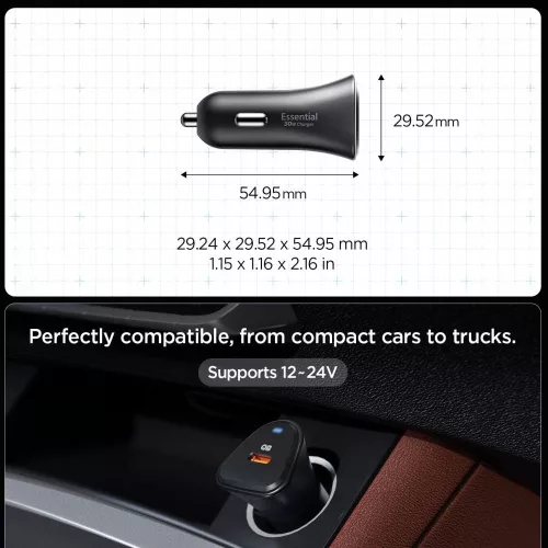 Spigen Essential EV301 autós töltő, USB-C, 30W, fekete