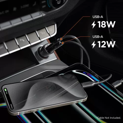 Spigen Essential EV302 autós töltő, 2xUSB-A, 30W, fekete