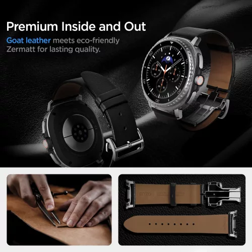 Spigen Enzo Samsung Galaxy Watch 8 / Watch 8 Classic (40/44/46mm) bőr szíj, fekete-barna