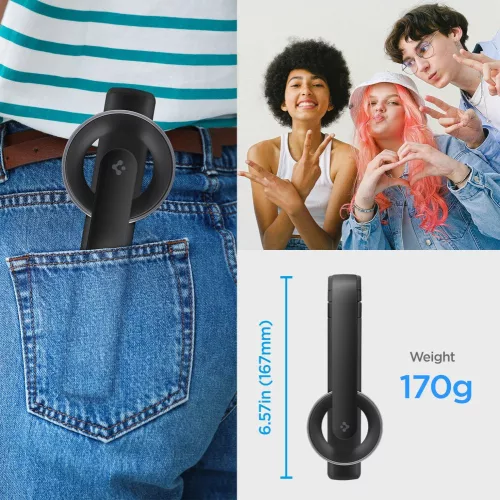 Spigen S571W Bluetooth mágneses Selfie-bot / selfie tripod, MagSafe, kompakt, töltő-és adatkábellel, fekete