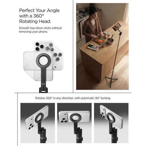 Spigen S571W Bluetooth mágneses Selfie-bot / selfie tripod, MagSafe, kompakt, töltő-és adatkábellel, fekete