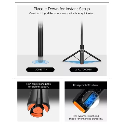 Spigen S571W Bluetooth mágneses Selfie-bot / selfie tripod, MagSafe, kompakt, töltő-és adatkábellel, fekete