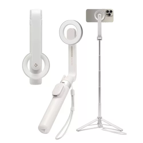 Spigen S571W Bluetooth mágneses Selfie-bot / selfie tripod, MagSafe, kompakt, töltő-és adatkábellel, bézs