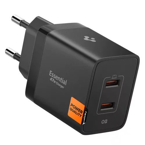 Spigen Essential EE472EU USB-C 2-portos hálózati töltő adapter, 47W, fekete
