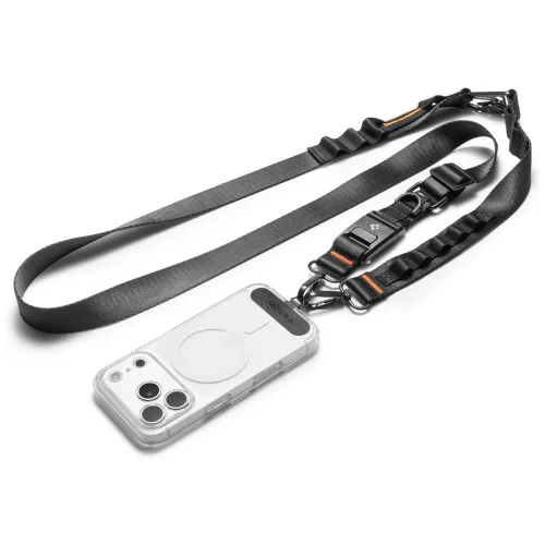 Spigen DA30M univerzális nyakpánt / pánt karabinerrel, Crossbody, fekete