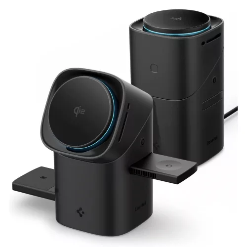 Spigen EF223MS vezeték nélküli wireless gyorstöltő, MagSafe, 3in1, Qi2, 15W, fekete (Apple Watch / Airpods / iPhone)