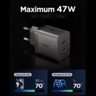 Spigen Essential EE472EU 2xUSB-C 2-portos hálózati töltő adapter, GaN, 47W, Gunmetal, szürke