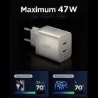 Spigen Essential EE472EU 2xUSB-C 2-portos hálózati töltő adapter, GaN, 47W, Titanium, ezüst