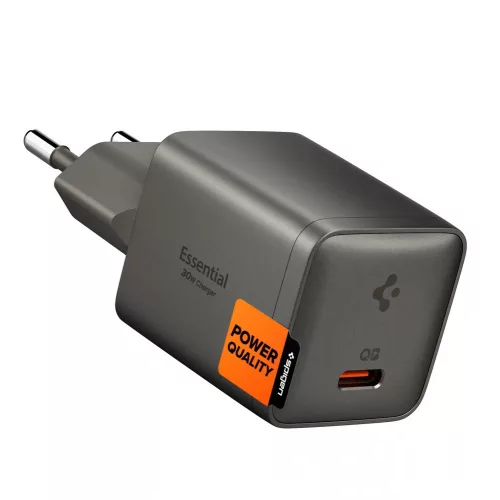 Spigen Essential E301EU USB-C hálózati töltő adapter, kompakt, GaN, 30W, Gunmetal, szürke