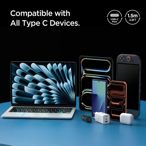 Spigen EB6015CC USB-C-USB-C töltő- és adatkábel, 60W, 1,5m, Gunmetal, szürke