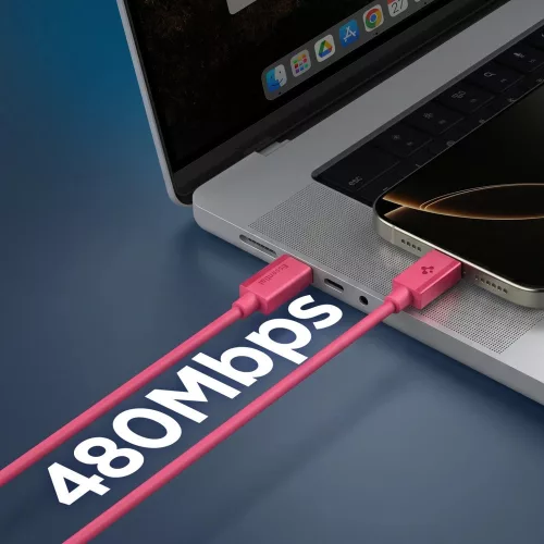Spigen EB6010CC USB-C-USB-C töltő- és adatkábel, 60W, 1m, Pink, rózsaszín