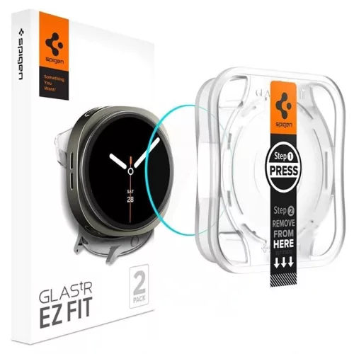 Spigen Glas.tR EZ Fit Samsung Galaxy Watch 8 / 9 (44mm) tempered kijelzővédő fólia felhelyező kerettel (2db)