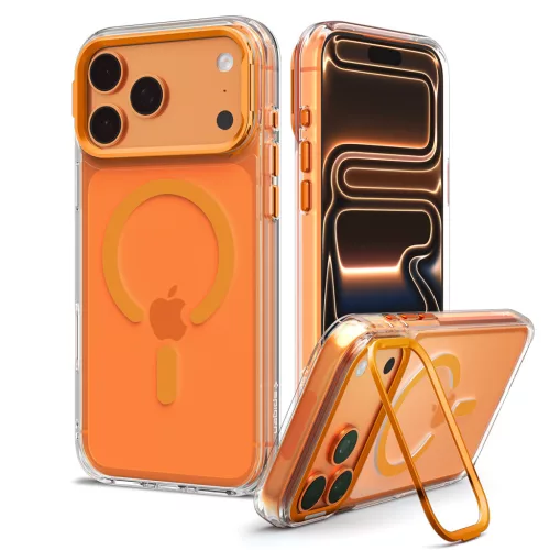 Spigen Ultra Hybrid Optik S Apple iPhone 18 Pro / 17 Pro tok kitámasztóval, MagSafe, Clear Orange, átlátszó-narancs