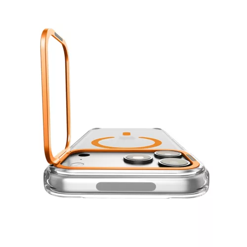 Spigen Ultra Hybrid Optik S Apple iPhone 18 Pro / 17 Pro tok kitámasztóval, MagSafe, Clear Orange, átlátszó-narancs