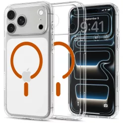   Spigen Ultra Hybrid MagFit Apple iPhone 18 Pro / 17 Pro tok, MagSafe, Clear, átlátszó-narancssárga