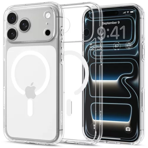 Spigen Ultra Hybrid MagFit Apple iPhone 18 Pro / 17 Pro tok, MagSafe, Clear, átlátszó-fehér