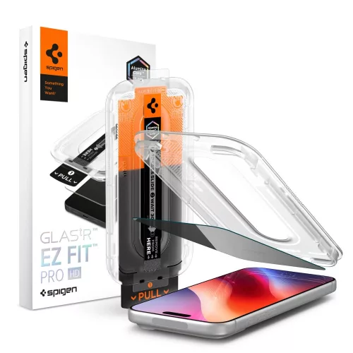 Spigen Glas.tR EZ Fit Pro HD Apple iPhone 18 Pro Max privacy kijelzővédő fólia felhelyező kerettel (betekintésgátló)
