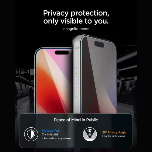 Spigen Glas.tR EZ Fit Pro HD Apple iPhone 18 Pro Max privacy kijelzővédő fólia felhelyező kerettel (betekintésgátló)